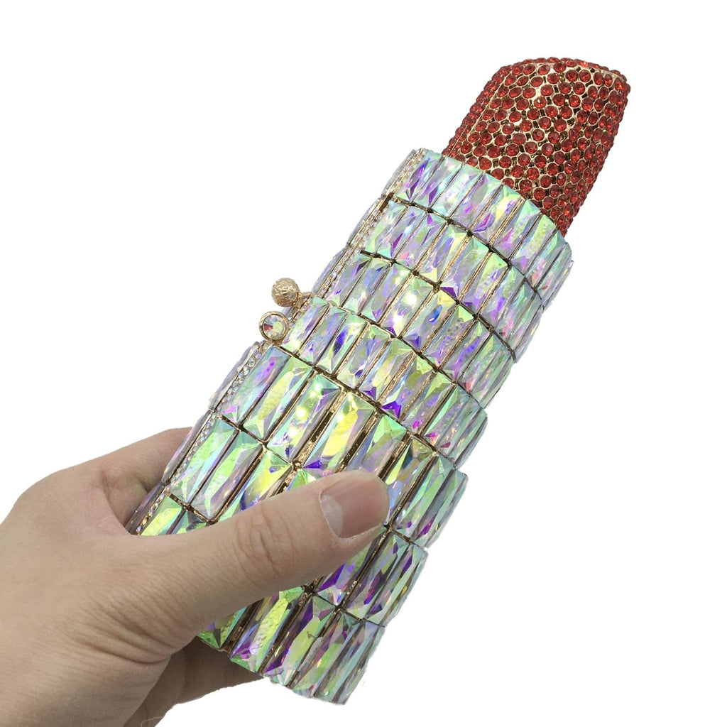 Lipstick Crystal Purse Rhinestone Clutch Evening Handbag - - Luxury bags by WAAMII