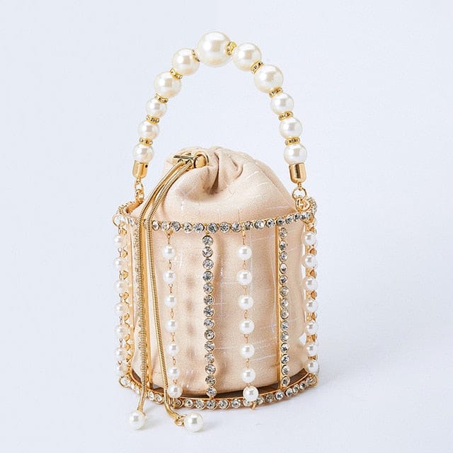 Lisa Pearl Beaded Clutch Bridal Handbag bags WAAMII beige L13.5 W13.5 H12cm 