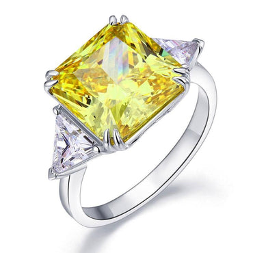 925 Sterling Silver Three-Stone Yellow Canary Created Diamante Ring - - Luxury Jewelry by WAAMII