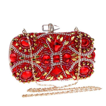 Luxury Beaded Crystal Rhinestone Evening Bag Red Clutch Bag - - Luxury bags by WAAMII