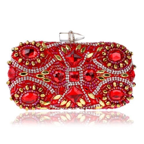 Luxury Beaded Crystal Rhinestone Evening Bag Red Clutch Bag bags WAAMII red  