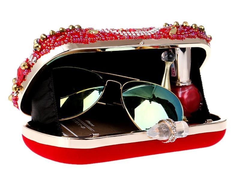 Luxury Beaded Crystal Rhinestone Evening Bag Red Clutch Bag - - Luxury bags by WAAMII