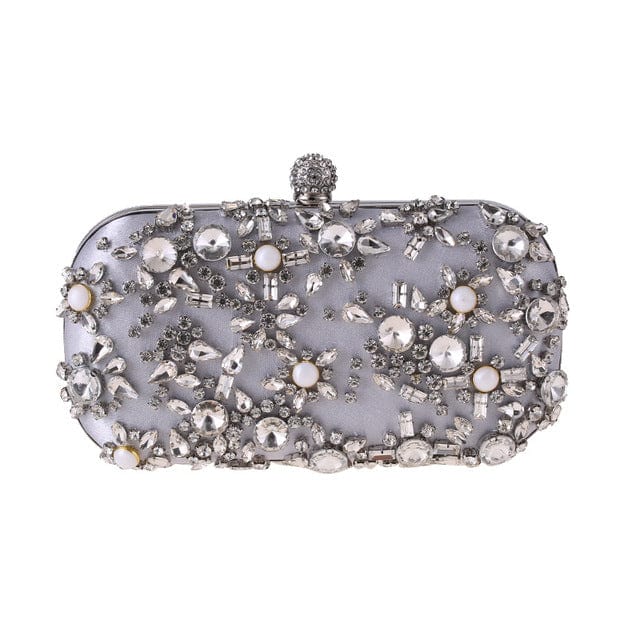 Luxury Crystal Diamante Beaded Clutch Bag-Silver/Apricot - - Luxury bags by WAAMII