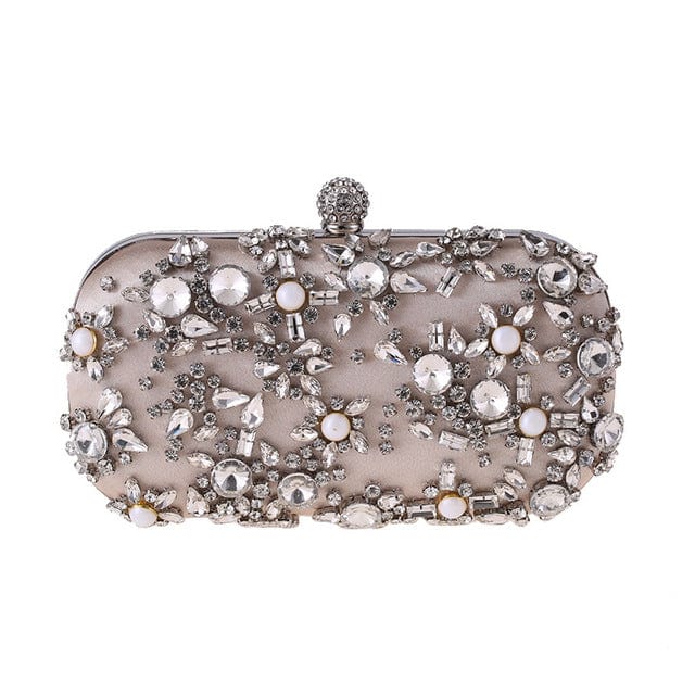 Luxury Crystal Diamante Beaded Clutch Bag-Silver/Apricot - Apricot - Luxury bags by WAAMII