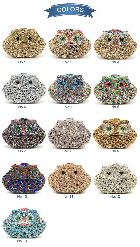 Luxury Crystal Diamond Animal Evening Bag Hollow-Out Owl Clutch bags WAAMII   