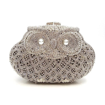 Luxury Crystal Diamond Animal Evening Bag Hollow-Out Owl Clutch - Color 8 silver - Luxury bags by WAAMII