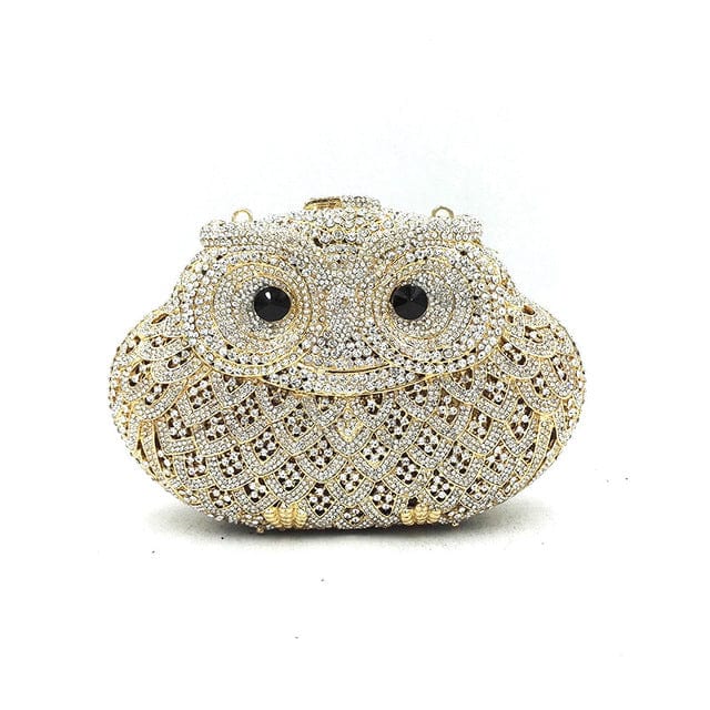 Luxury Crystal Diamond Animal Evening Bag Hollow-Out Owl Clutch bags WAAMII Color 12 gold silver  
