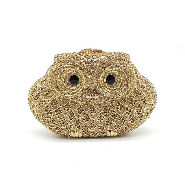 Luxury Crystal Diamond Animal Evening Bag Hollow-Out Owl Clutch bags WAAMII Color 1 gold  