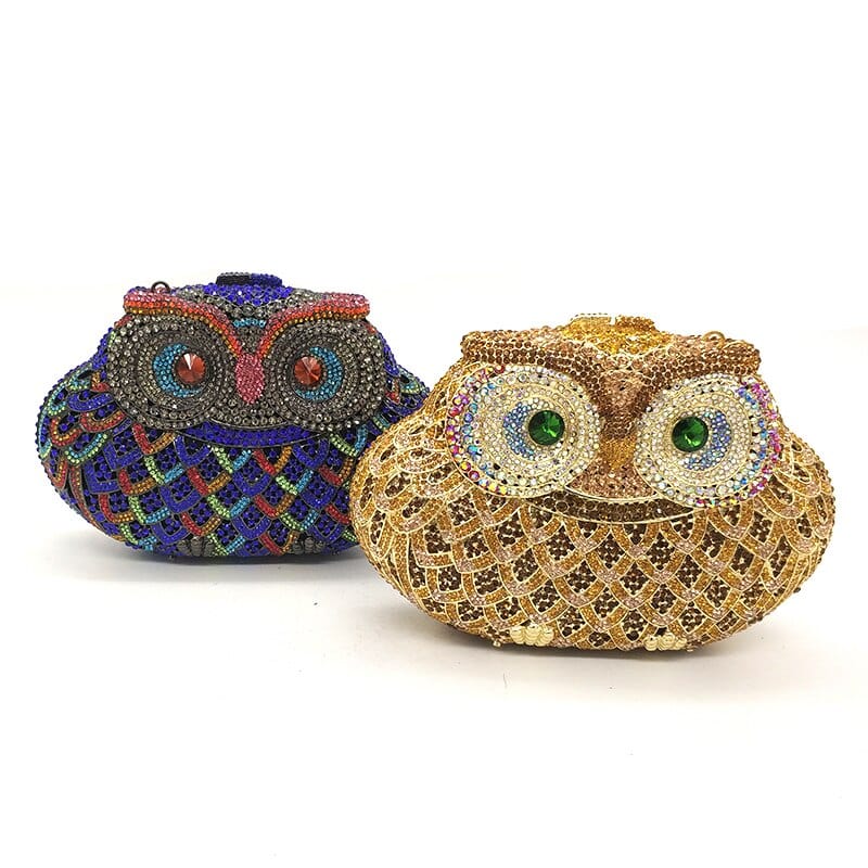 Luxury Crystal Diamond Animal Evening Bag Hollow-Out Owl Clutch bags WAAMII   