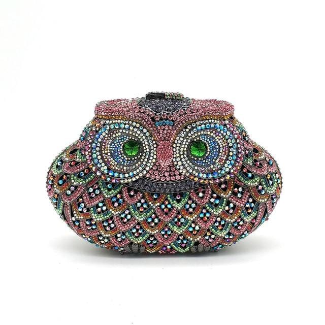 Luxury Crystal Diamond Animal Evening Bag Hollow-Out Owl Clutch bags WAAMII Color 7  