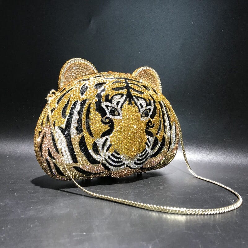 Luxury Crystal Enamel Gold Tone Tiger Clutch Purse bags WAAMII   
