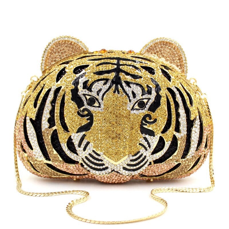 Luxury Crystal Enamel Gold Tone Tiger Clutch Purse bags WAAMII   