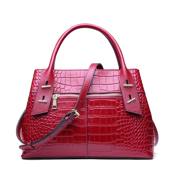 Luxury Designer Handbag Red Croco Leather Satchel | WAAMII