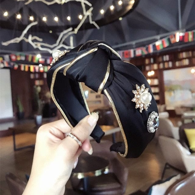 Luxury Fabric Rhinestone Jeweled Boho Headbands Turban Headbands For Girls Women Accessories WAAMII Black  