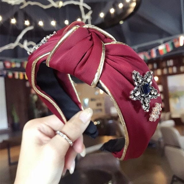 Luxury Fabric Rhinestone Jeweled Boho Headbands Turban Headbands For Girls Women Accessories WAAMII Burgundy  