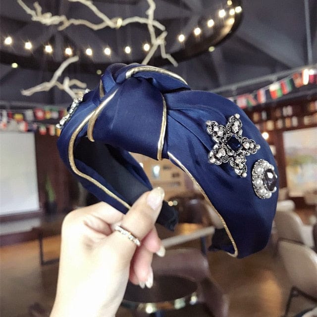 Luxury Fabric Rhinestone Jeweled Boho Headbands Turban Headbands For Girls Women Accessories WAAMII Royal Blue  