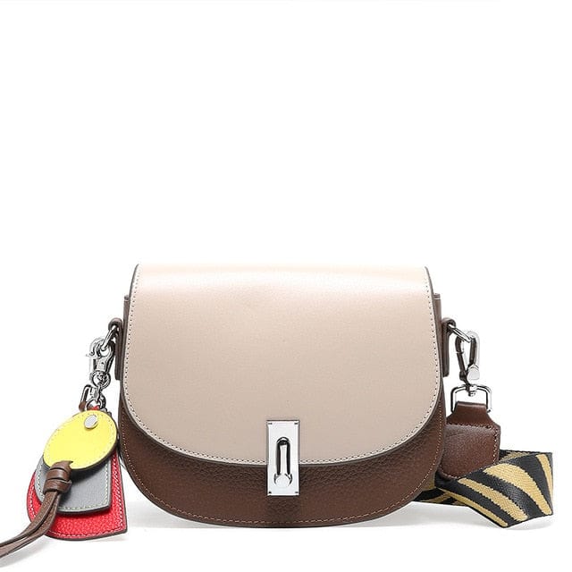 Luxury Genuine Leather Mini Flap Buckle Saddle Crossbody bags WAAMII beige brown  