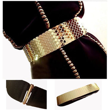 Luxury Gold/Silver/Black Elastic Wide Black Metal Belt For Women-WG13 - - Luxury Accessories by WAAMII