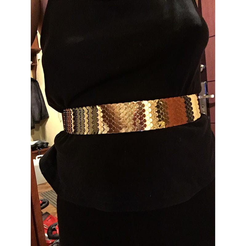 Luxury Gold/Silver Elastic Wide Black Metal Belt For Women WAAMII
