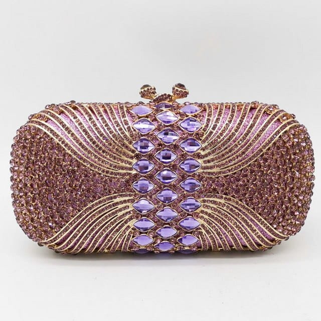 Luxury Hollow Out CZ Diamante Crytal Clutch - Purple - Luxury bags by WAAMII