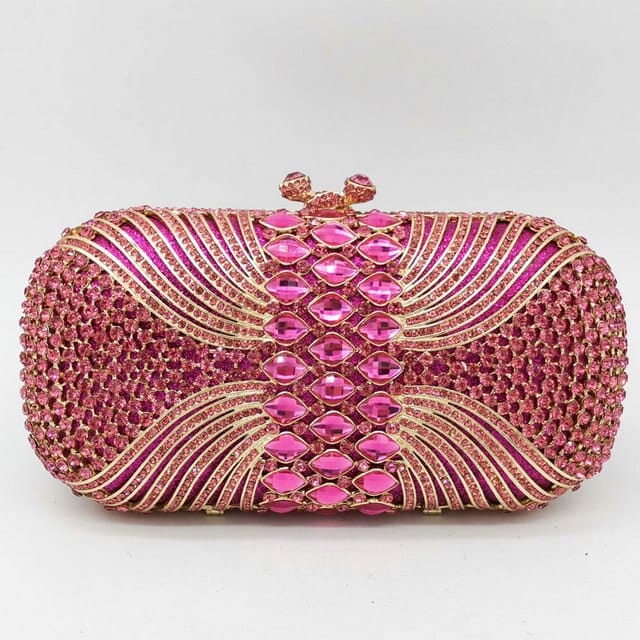 Luxury Hollow Out CZ Diamante Crytal Clutch - Fuchsia - Luxury bags by WAAMII