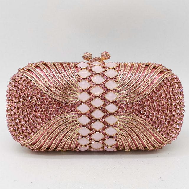 Luxury Hollow Out CZ Diamante Crytal Clutch bags WAAMII Pink  
