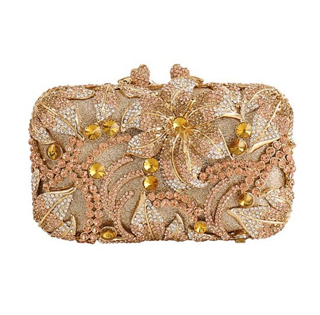 Luxury Lily Flower Diamante Clutch Evening Purse bags WAAMII Champaign  
