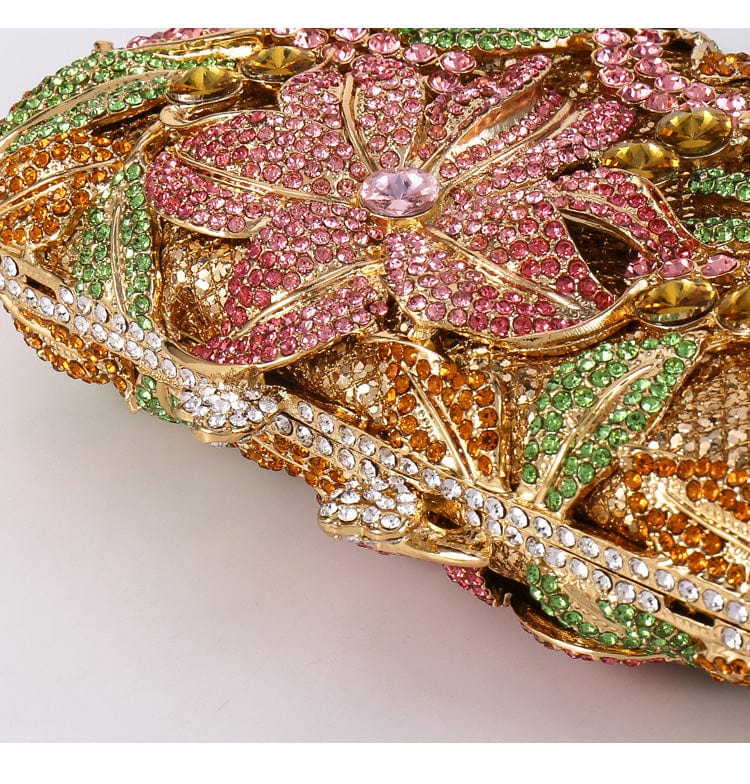 Luxury Lily Flower Diamante Clutch Evening Purse bags WAAMII   