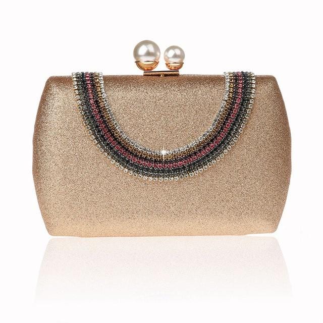 Luxury Pearl Clasp Glittery Crystal Rhinestone Clutch bags WAAMII Gold  