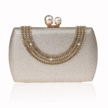 Luxury Pearl Clasp Glittery Crystal Rhinestone Clutch - Champagne - Luxury bags by WAAMII