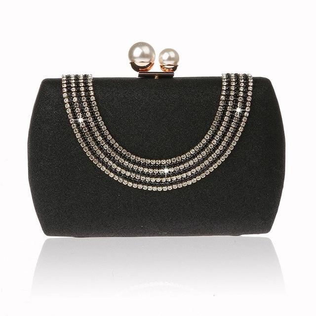 Luxury Pearl Clasp Glittery Crystal Rhinestone Clutch bags WAAMII Black  