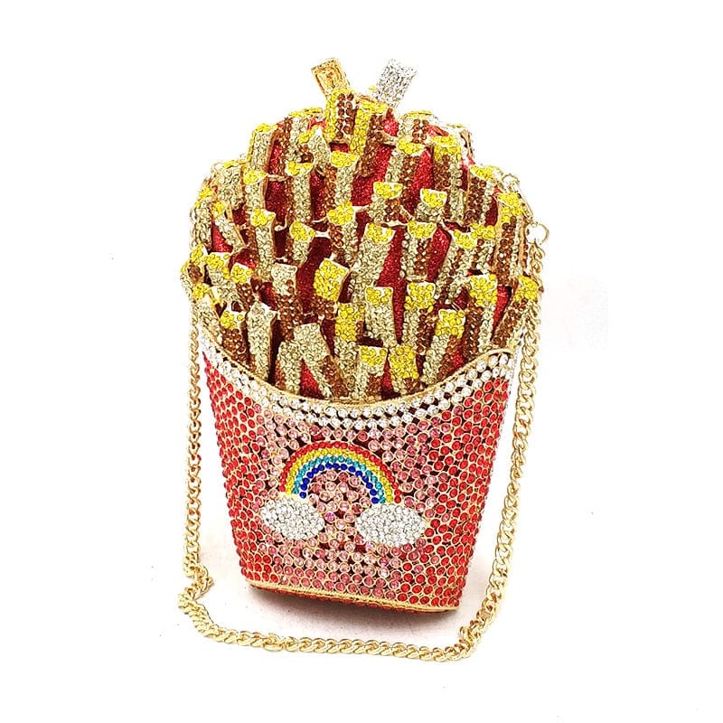 Wholesale Custom luxury glitter rainbow diamond french fry clutch