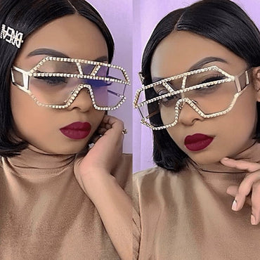 Luxury Rhinestone Geometric Patterns Oversized Sunglasses - - Luxury Accessories by WAAMII