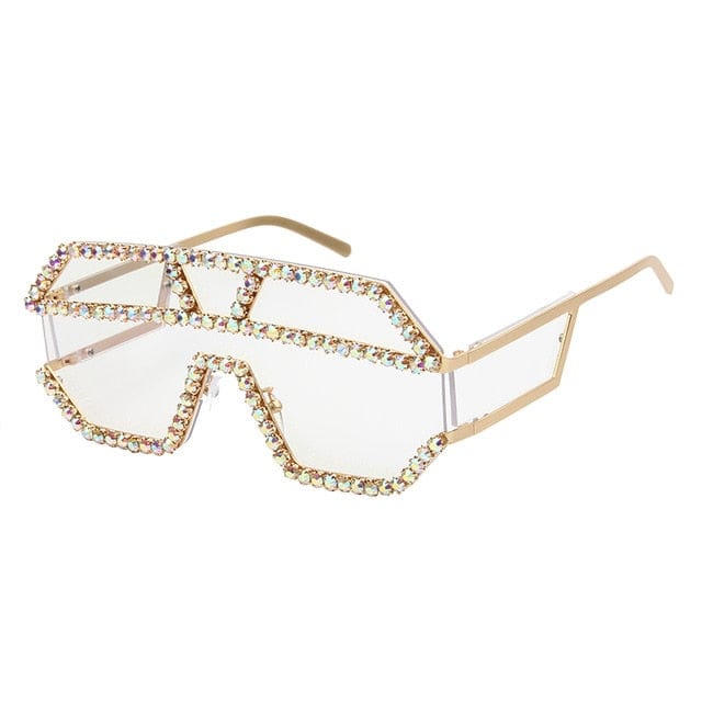 Luxury Rhinestone Geometric Patterns Oversized Sunglasses Accessories WAAMII clear  