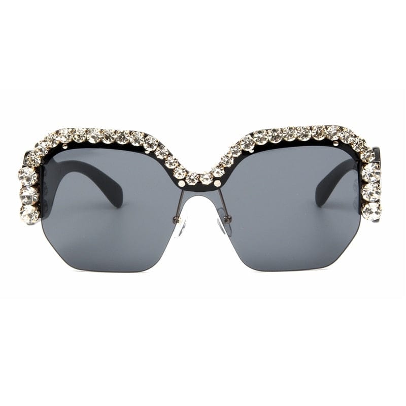 Luxury Rimless Sunglasses Oversized Rhinestone Sunglasses Big Frame Shades Accessories WAAMII   