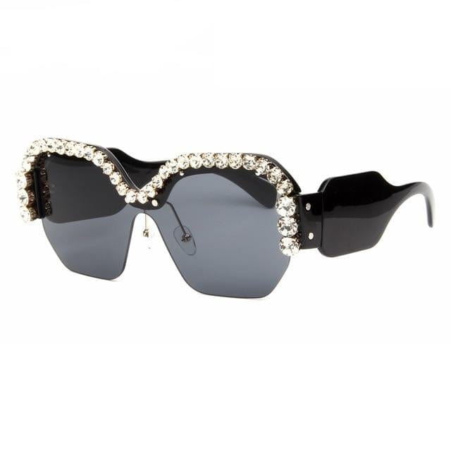Luxury Rimless Sunglasses Oversized Rhinestone Sunglasses Big Frame Shades Accessories WAAMII black  