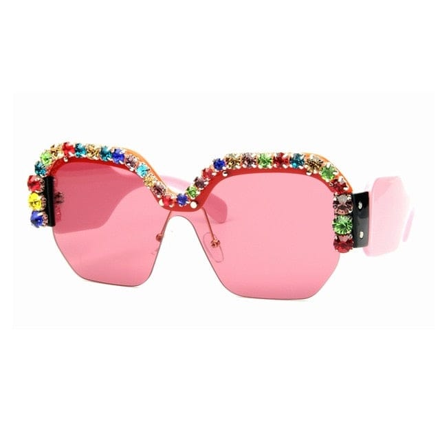 Luxury Rimless Sunglasses Oversized Rhinestone Sunglasses Big Frame Shades Accessories WAAMII pink  