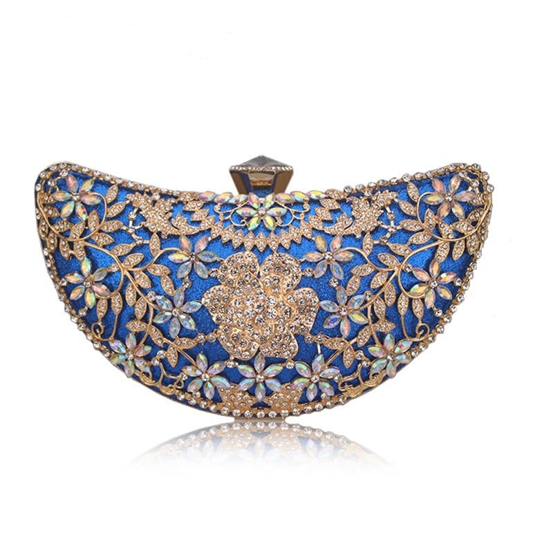 Luxury Sequined Hollow Out Crystal Moon Fashion Clutch - blue - Luxury bags by WAAMII