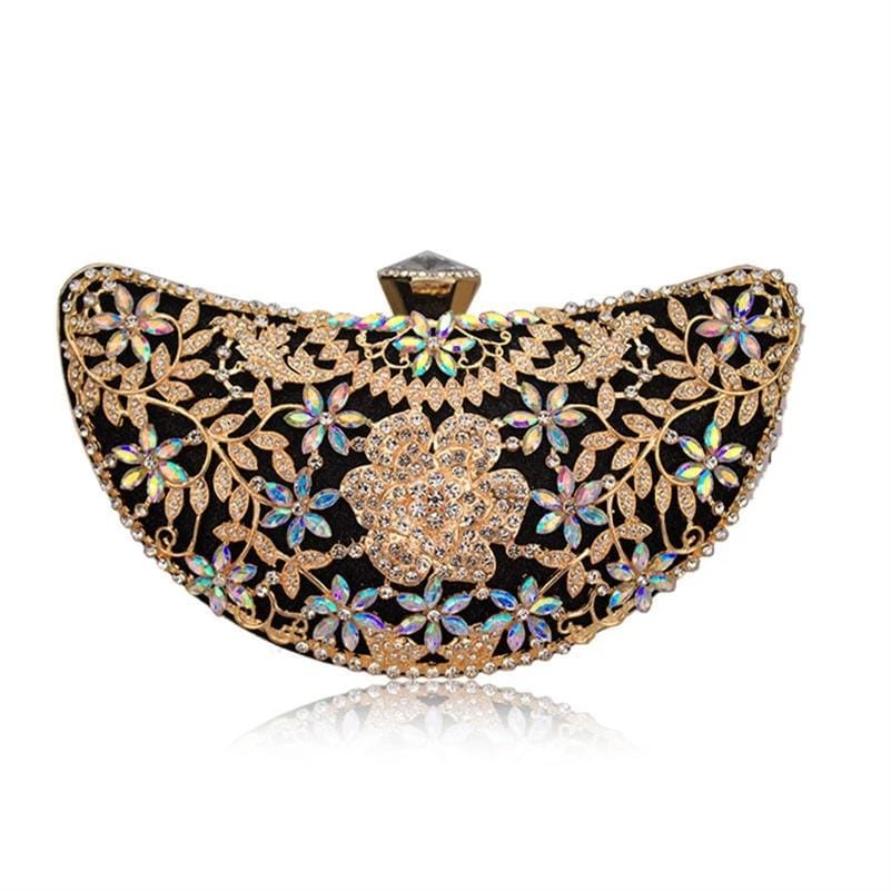 Luxury Sequined Hollow Out Crystal Moon Fashion Clutch - black - Luxury bags by WAAMII