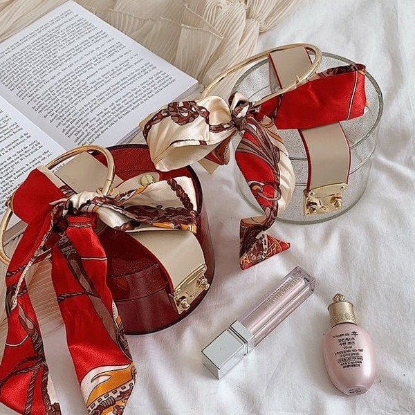 Mini Round Transparent Jelly Bag Silk Scarf Clutch - - Luxury bags by WAAMII