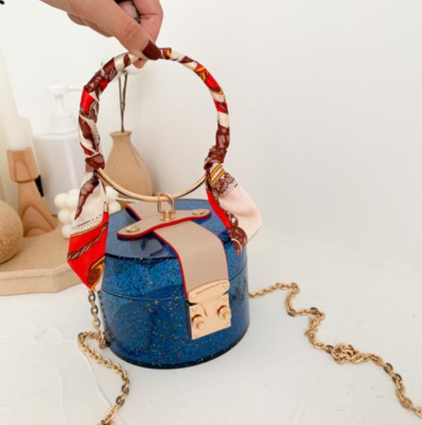 Mini Round Transparent Jelly Bag Silk Scarf Clutch bags WAAMII Deep Blue 8X8X10 cm 