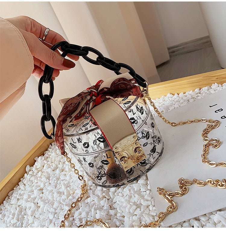 Mini Round Transparent Jelly Bag Silk Scarf Clutch bags WAAMII   