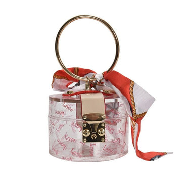 Mini Round Transparent Jelly Bag Silk Scarf Clutch - red love 12x12x9 cm - Luxury bags by WAAMII