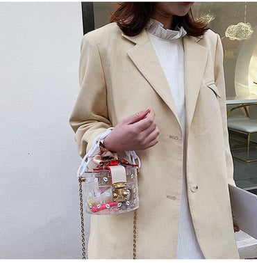 Mini Round Transparent Jelly Bag Silk Scarf Clutch - - Luxury bags by WAAMII