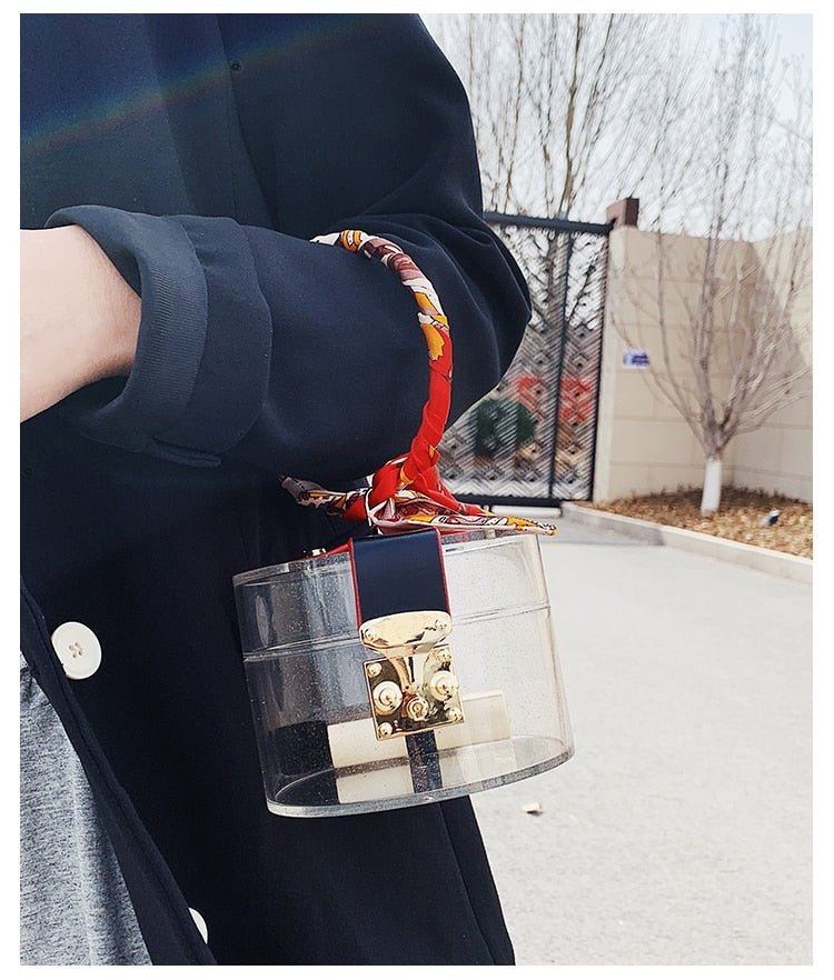 Bear Pattern Cylinder Bucket Bag, Small Scarf Decor Zipper Shoulder Purse,  - Women's handbags