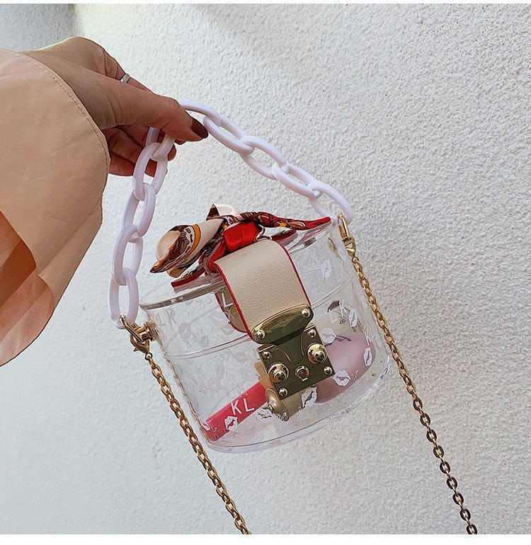 Mini Round Transparent Jelly Bag Silk Scarf Clutch