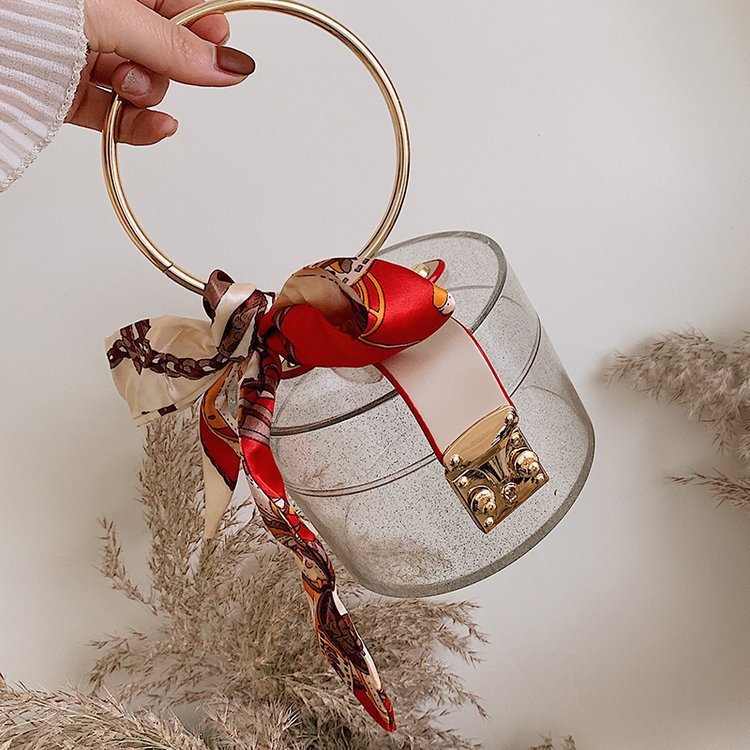Mini Round Transparent Jelly Bag Silk Scarf Clutch - - Luxury bags by WAAMII