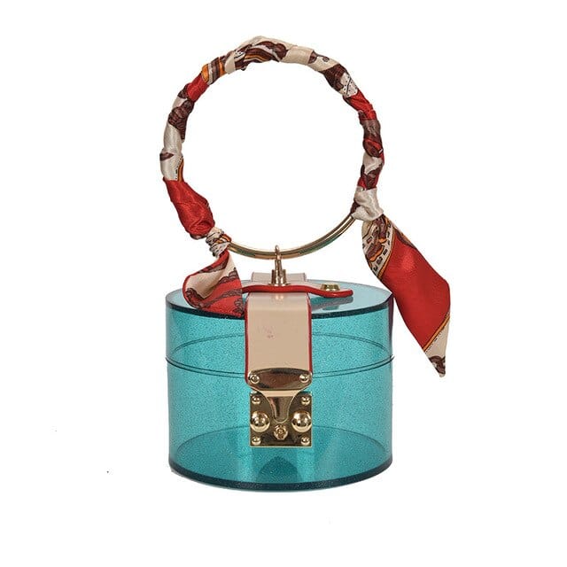 Mini Round Transparent Jelly Bag Silk Scarf Clutch bags WAAMII Blue 12x12x9 cm 