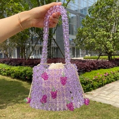 Mini Transparent Crystal Clear Beaded Woven Handbag bags WAAMII purple  