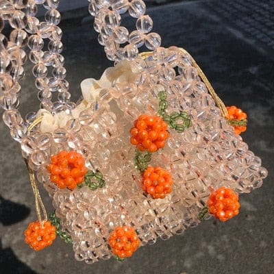 Mini Transparent Crystal Clear Beaded Woven Handbag bags WAAMII orange  